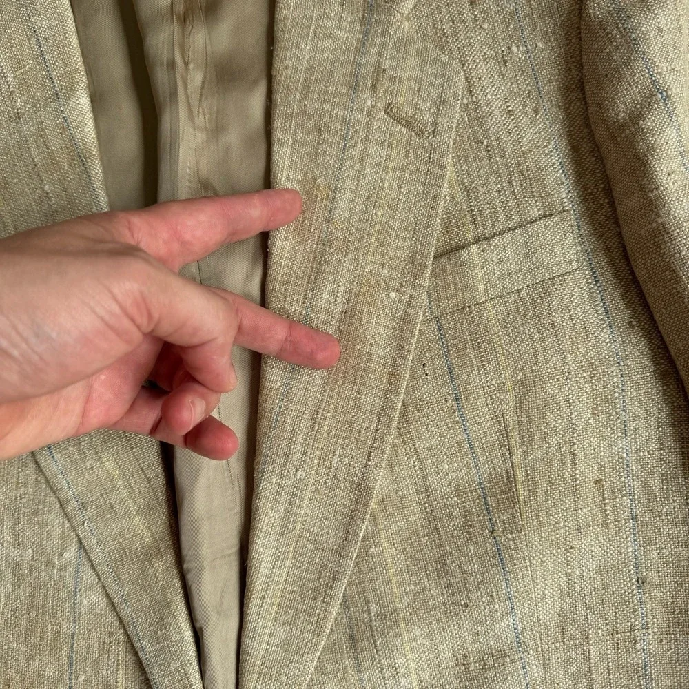 Vintage 90s Arnie 100% Woven Silk Blazer 40L Tan Textured Minimalist Mens Jacket